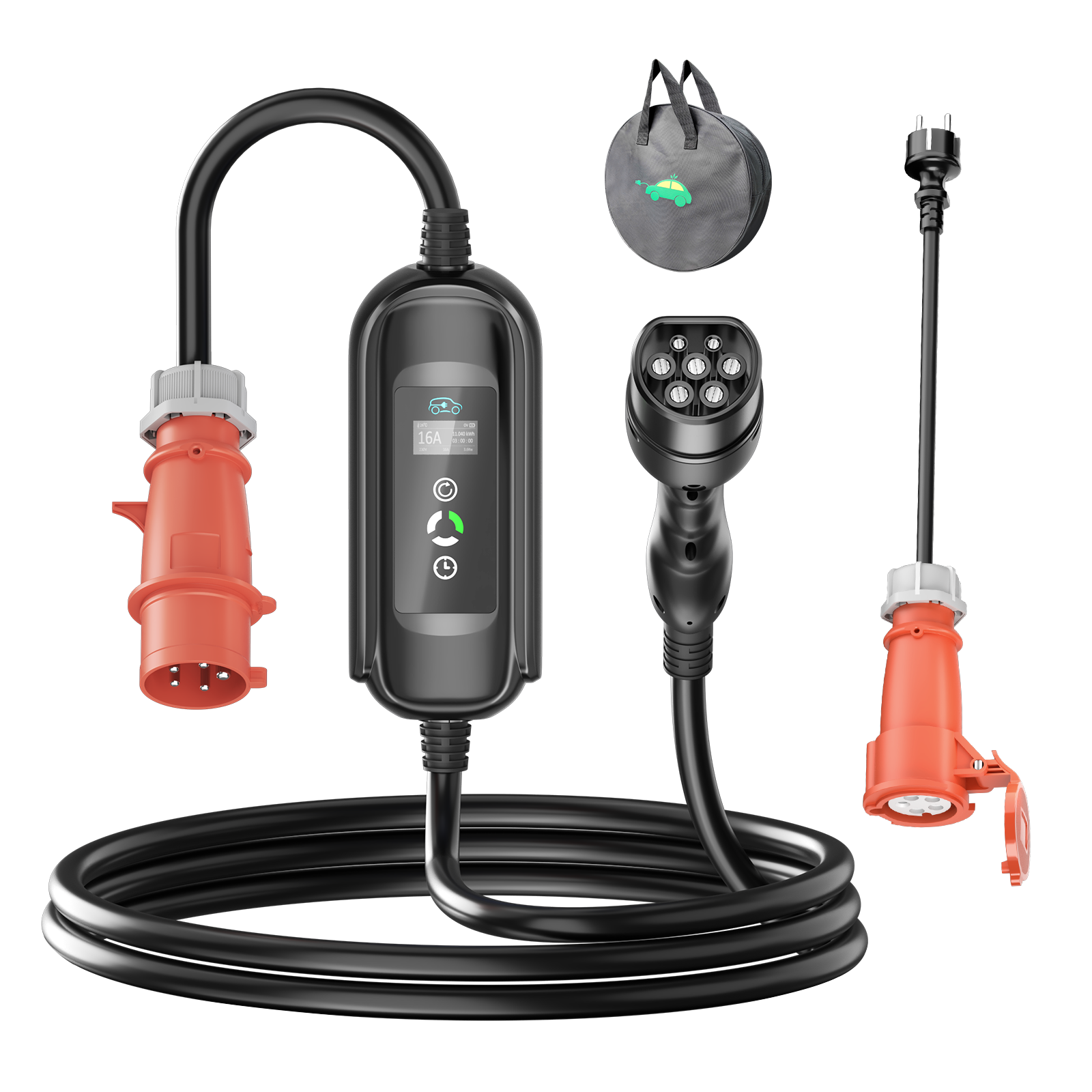 Mobile Wallbox 11kW, 5m Ladekabel Typ 2 e autos , 3-phasig, 6-16A, mit  Schuko auf CEE16A Adapter - Ev Charging Cable, Mode 2 Charging Box, Ev  Charging Station